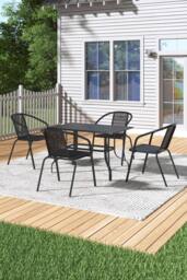 H&O Direct Set of 5 Metal Slatted Outdoor Garden Coffee Table Set in Black - thumbnail 1