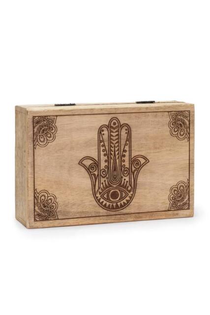 KDMD Elegant Black Hamsa Engraved Rectangle Storage Box 21.5x14x6.3cm in Beige - Size: 21.5x14x6.3 cm - image 1