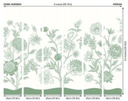 Origin Murals Jacobean Rose Trail Wall Mural in Green - Size: W300 cm x H240 cm - thumbnail 4