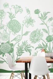 Origin Murals Jacobean Rose Trail Wall Mural in Green - Size: W300 cm x H240 cm - thumbnail 1