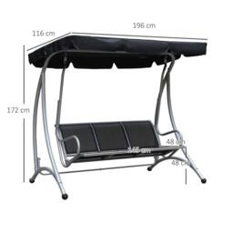 OUTSUNNY 3 Seat Metal Fabric Backyard Balcony Patio Swing Chair with Canopy Top in Black - thumbnail 3