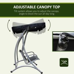 OUTSUNNY 3 Seat Metal Fabric Backyard Balcony Patio Swing Chair with Canopy Top in Black - thumbnail 4