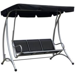 OUTSUNNY 3 Seat Metal Fabric Backyard Balcony Patio Swing Chair with Canopy Top in Black - thumbnail 2
