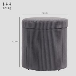 HOMCOM Round Storage Ottoman with Lid, Vanity Stool with Storage in Grey - thumbnail 3