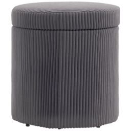 HOMCOM Round Storage Ottoman with Lid, Vanity Stool with Storage in Grey - thumbnail 2