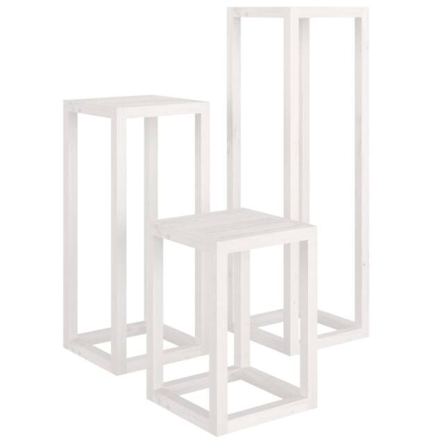 Berkfield Home 3 Piece Plant Stand Set White Solid Wood Pine - image 1