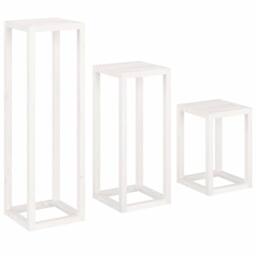 Berkfield Home 3 Piece Plant Stand Set White Solid Wood Pine - thumbnail 5