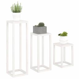 Berkfield Home 3 Piece Plant Stand Set White Solid Wood Pine - thumbnail 4