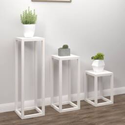 Berkfield Home 3 Piece Plant Stand Set White Solid Wood Pine - thumbnail 3
