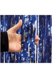 Netagon Shimmer Tinsel Curtain Reindeer Christmas Tree Design 2M x 1M Blue - thumbnail 5