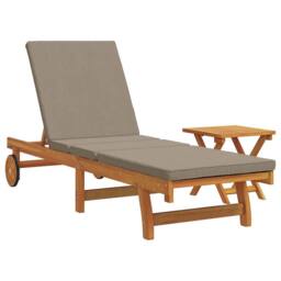 Berkfield Home Wheeled Sun Lounger with Table & Cushion - Solid Acacia Wood in Brown - thumbnail 2