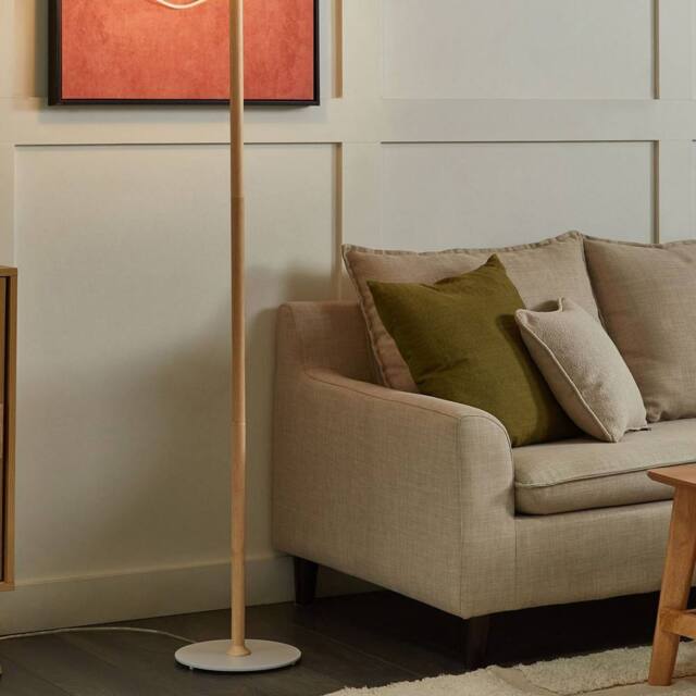 Wyld and Coco Minimalist Floor Lamp - Oak Wood Frame White Shade - image 1