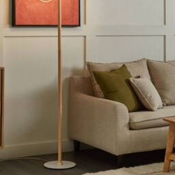 Wyld and Coco Minimalist Floor Lamp - Oak Wood Frame White Shade - thumbnail 1