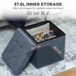 Havendro Sherpa Fleece Storage Ottoman, 38 x 38 x 38 cm, Blue - Size: 38 x 38 x 38 cm - thumbnail 5