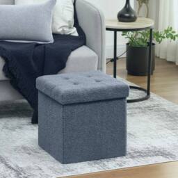 Havendro Sherpa Fleece Storage Ottoman, 38 x 38 x 38 cm, Blue - Size: 38 x 38 x 38 cm - thumbnail 3