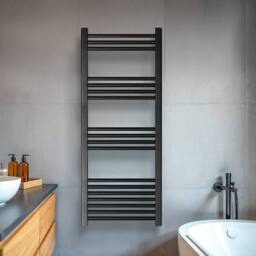 Balterley Straight Heated Towel Rail Radiator, 376W, 500 x 1200mm, Anthracite in Grey - thumbnail 2