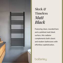Balterley Straight Heated Towel Rail Radiator, 376W, 500 x 1200mm, Anthracite in Grey - thumbnail 6