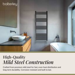 Balterley Straight Heated Towel Rail Radiator, 376W, 500 x 1200mm, Anthracite in Grey - thumbnail 4