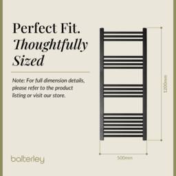 Balterley Straight Heated Towel Rail Radiator, 376W, 500 x 1200mm, Anthracite in Grey - thumbnail 5