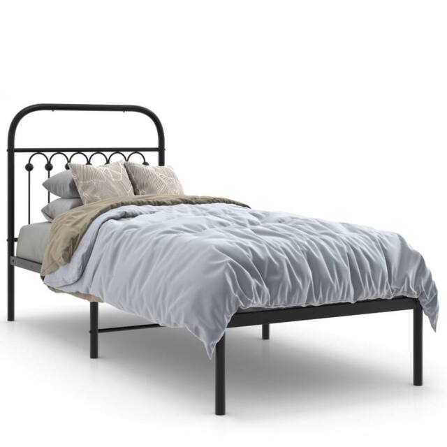 Berkfield Home Metal Bed Frame without Mattress with Headboard Black 75x190cm - Size: 75x190 cm - image 1