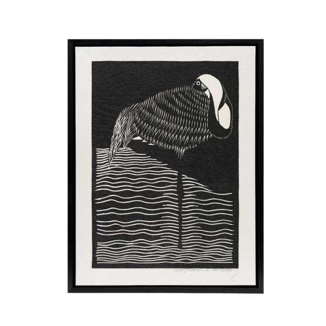 "Artery8 Stylised White Necked Crane De Mesquita Framed Canvas Wall Art Print in Black - Size: W12"" x H16""" - image 1