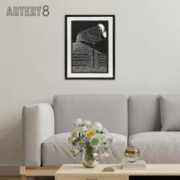 "Artery8 Stylised White Necked Crane De Mesquita Framed Canvas Wall Art Print in Black - Size: W12"" x H16""" - thumbnail 3