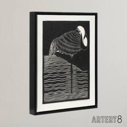 "Artery8 Stylised White Necked Crane De Mesquita Framed Canvas Wall Art Print in Black - Size: W12"" x H16""" - thumbnail 2