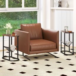 Costway 2PCS Narrow Side Table Modern Faux Marble End Table w/Magazine Holder in Brown - thumbnail 7