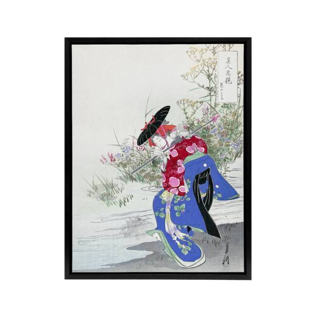"Artery8 The Fox Spirit Geisha Dance Framed Canvas Wall Art Print Ogata Gekko - Size: W24"" x H32""" - image 1