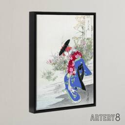 "Artery8 The Fox Spirit Geisha Dance Framed Canvas Wall Art Print Ogata Gekko - Size: W24"" x H32""" - thumbnail 2