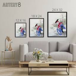 "Artery8 The Fox Spirit Geisha Dance Framed Canvas Wall Art Print Ogata Gekko - Size: W24"" x H32""" - thumbnail 4