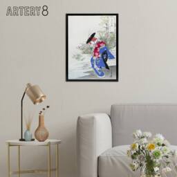 "Artery8 The Fox Spirit Geisha Dance Framed Canvas Wall Art Print Ogata Gekko - Size: W24"" x H32""" - thumbnail 3