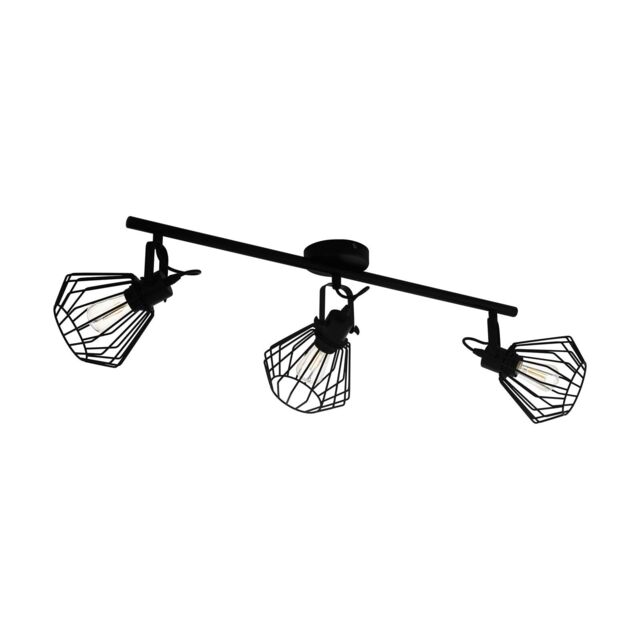 Loops Flush Ceiling Light 3 Spots Track Black Shade Open Wire Frame Bulb E27 3x40W - image 1
