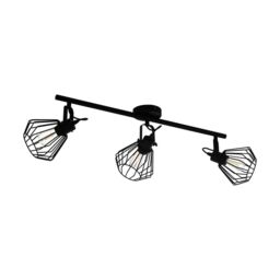 Loops Flush Ceiling Light 3 Spots Track Black Shade Open Wire Frame Bulb E27 3x40W - thumbnail 1