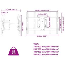 Berkfield Home TV Wall Mount for 37-80 Inch Screen Max VESA 600x400 mm 40kg in Black - thumbnail 8