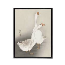 "Artery8 Two Geese Vintage Bird Ukiyo E Framed Canvas Wall Art Print Ohara Koson in Beige - Size: W12"" x H16""" - thumbnail 1