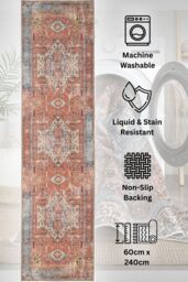 Kukoon Washable Runner Rug Beige Terracotta Long Hallway Carpet Mat 60cm x 240cm - Size: 60 cm x 240 cm - thumbnail 1