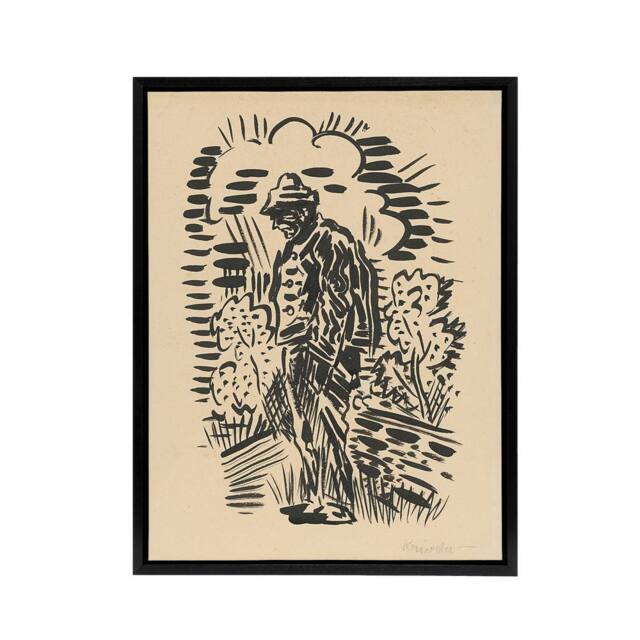"Artery8 Guilt Ink Drawing Arnold Weisz Kubincan Black Framed Canvas Wall Art in Beige - Size: W12"" x H16""" - image 1