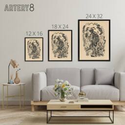 "Artery8 Guilt Ink Drawing Arnold Weisz Kubincan Black Framed Canvas Wall Art in Beige - Size: W12"" x H16""" - thumbnail 4
