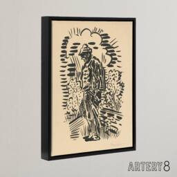 "Artery8 Guilt Ink Drawing Arnold Weisz Kubincan Black Framed Canvas Wall Art in Beige - Size: W12"" x H16""" - thumbnail 2