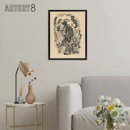 "Artery8 Guilt Ink Drawing Arnold Weisz Kubincan Black Framed Canvas Wall Art in Beige - Size: W12"" x H16""" - thumbnail 3