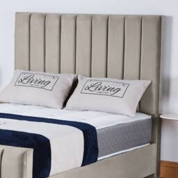 UK Bed Furniture Lisburn Slatted Base Upholstered Bed with 48 Inch Headboard in Light Beige - Size: Small Double - thumbnail 2