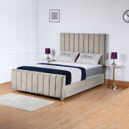 UK Bed Furniture Lisburn Slatted Base Upholstered Bed with 48 Inch Headboard in Light Beige - Size: Small Double - thumbnail 1