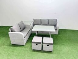 Fimous Rectangular Dining Table Sofa Set with 2 Small Stool Side Table in Light Grey - thumbnail 2