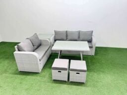 Fimous Rectangular Dining Table Sofa Set with 2 Small Stool Side Table in Light Grey - thumbnail 1