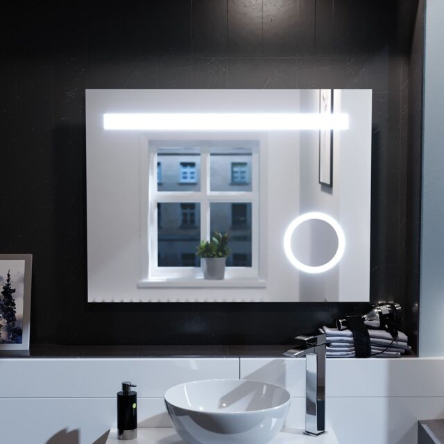 Nes Home Modern Rectangle Illuminated LED 800mm x 600mm Bathroom Mirror Demister in Silver - image 1