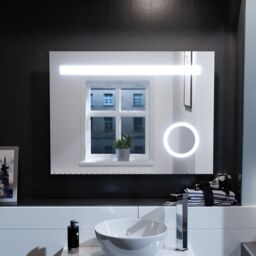 Nes Home Modern Rectangle Illuminated LED 800mm x 600mm Bathroom Mirror Demister in Silver - thumbnail 1