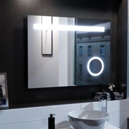 Nes Home Modern Rectangle Illuminated LED 800mm x 600mm Bathroom Mirror Demister in Silver - thumbnail 3