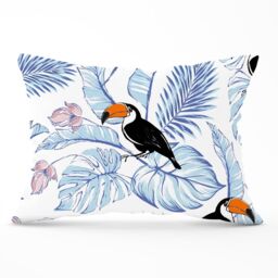 Warren Reed - Designer Tropical Toucan Cushions in Blue - Size: 60 cm x 60 cm - thumbnail 1