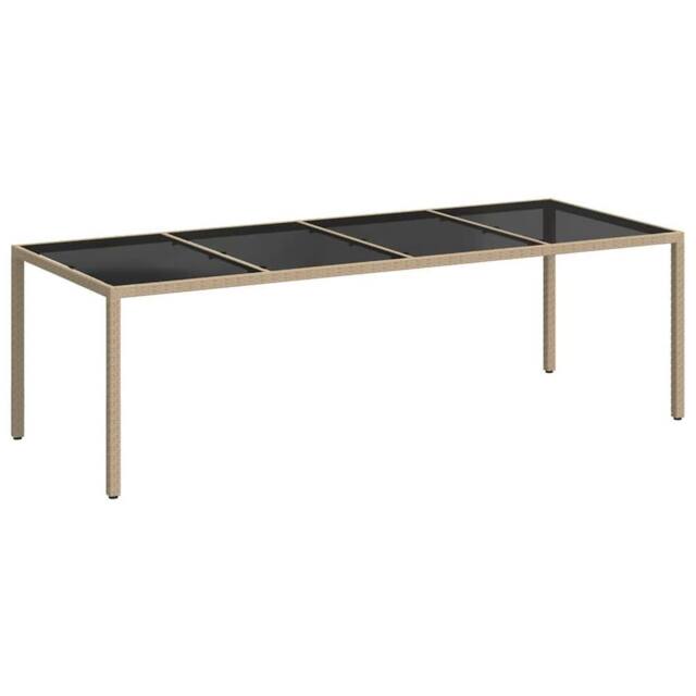 Berkfield Home Garden Table Beige 250x100x75 cm Tempered Glass & Poly Rattan - Size: 250 x 100 x 75 cm - image 1